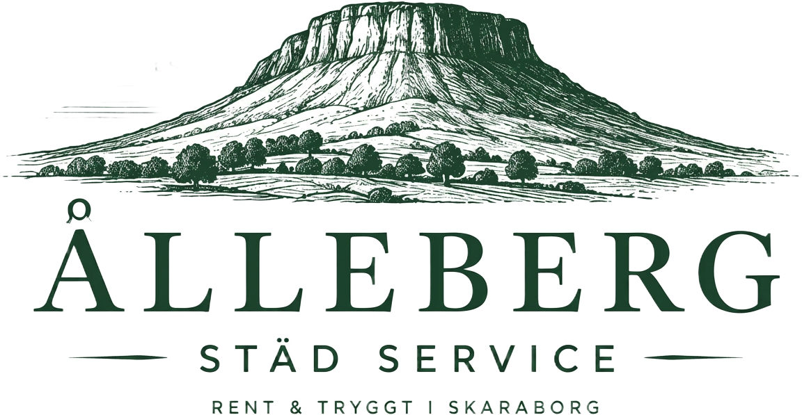 Ålleberg Städ Service — handgraverad illustration av berget Ålleberg i Falköping